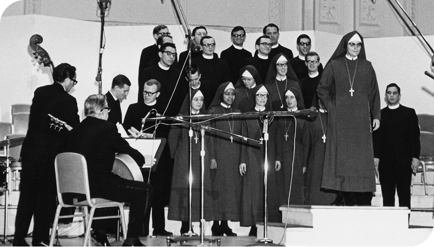 Close up of singers and musicians